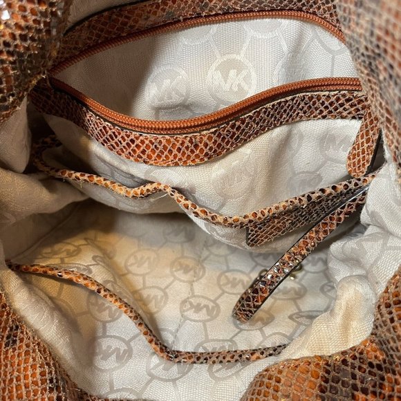 MICHAEL KORS STRAW SHOULDER BAG W/ REPTILE LEATHER TRIM GOLD TONE HARDWARE Boho - Picture 9 of 10